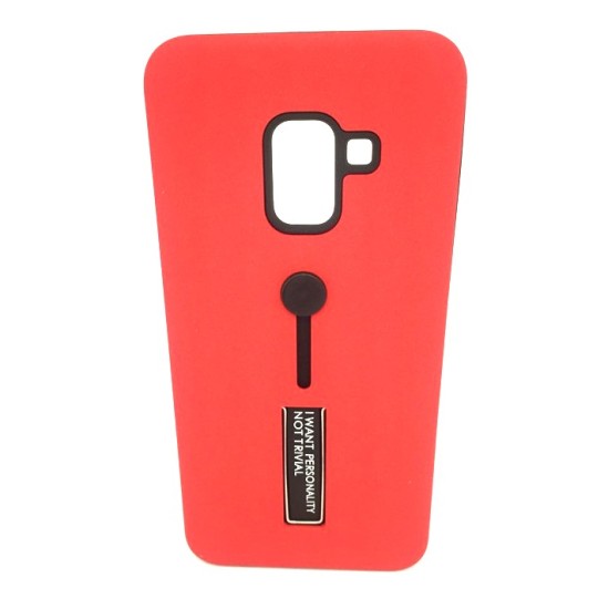 Capa Silicone Dura Kickstand Com Alça De Dedo Samsung Galaxy A8 2018 A530 Vermelho